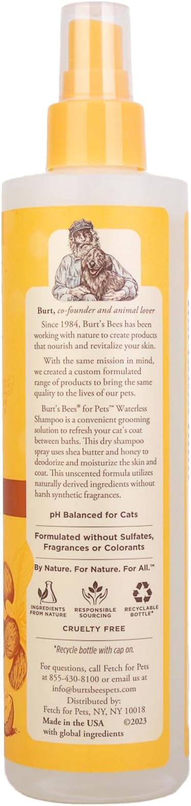 Burt's Bees for Pets Waterless Cat Grooming Spray with Shea Butter and Honey, 99.3% Natural Origin Formulas, Cats Dry Shampoo, Kitten Supplies, 6pk, 10oz