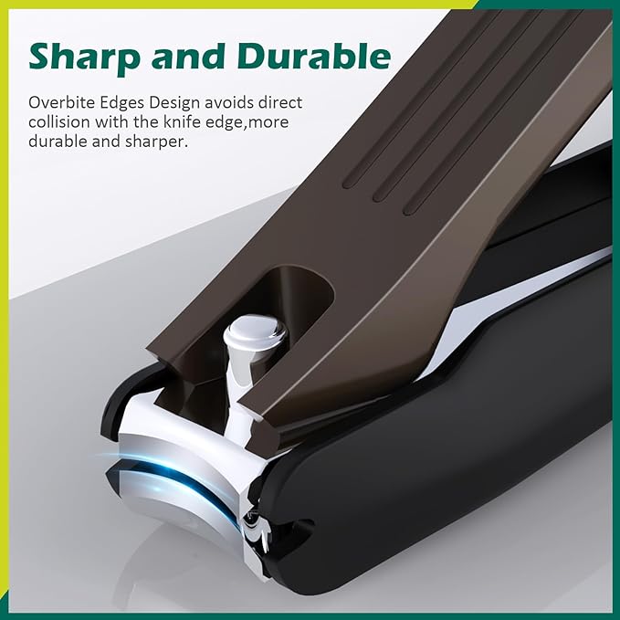 GLAMFIELDS Nail Clipper with Catcher, Large Fingernail Toenail Clipper,Slanted Edge Nail Clippers Leather Case Packed Good Gift for Men and Women 2PACK Large/Small