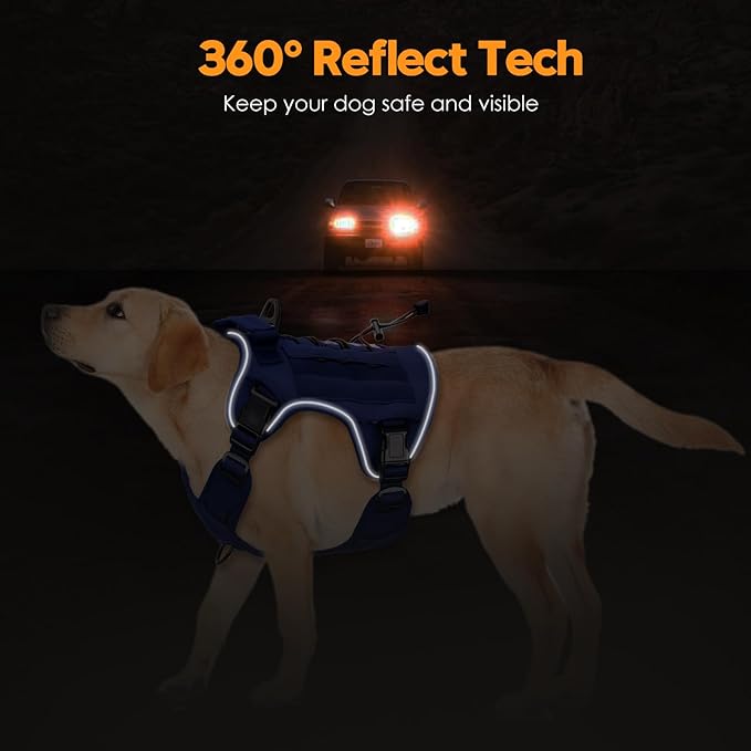 Heavy-Duty Tactical Dog Harness for Large Dogs, No Pull Adjustable Reflective Pet Vest with Molle System, K9 Military-Grade Control for Service Training, Outdoor & 10+ Breeds, Dazzling Blue, X-Large