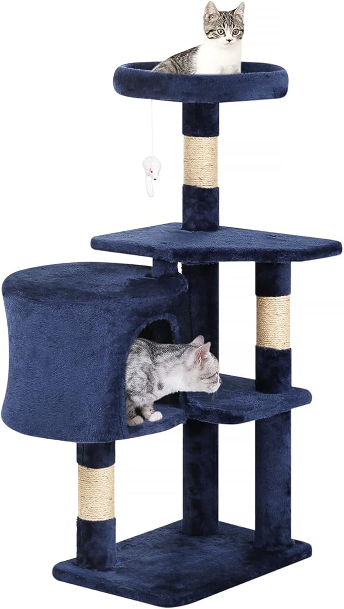 BestPet Cat Tree 36 inch Tall Scratching Toy Activity Centre Cat Tower Cat Condo Multi-Level Furniture Scratching Posts for Indoor Cats,Navy Blue