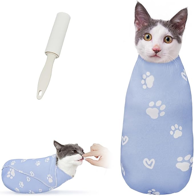 Cat Wrap for Cutting Nails, Self-Adhesive for Grooming, Anti-Scratch Cat Swaddle Wrap for Medicine, Nail Clipping, Teeth Brushing, Ear Cleaning