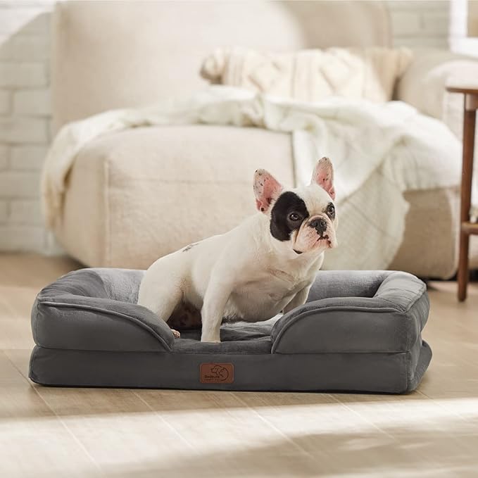 Bedsure Orthopedic Dog Bed Medium Size Dogs - Washable Medium Dog Cat Bed Waterproof, Comfort Pet Couch Sofa with Washable Removable Cover, Pets Bed with Nonskid Bottom, Dark Grey, 28"