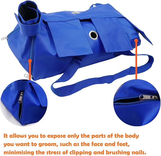 Kukaster Pet Cat’s Restraint Bag for Claw Care Nail Trimming Anti-Scratching Grooming Bag for Cats Medical Examination(Blue-s)