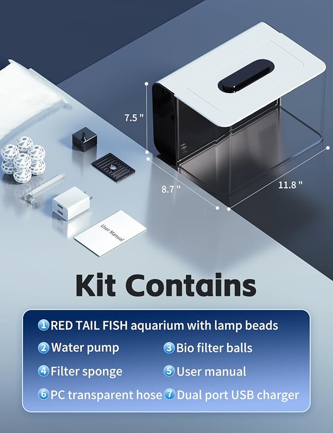 Betta Fish Tank, 2.5 Gallon Aquarium Kit with Filter, Light, Self Cleaning, Oxygenation, Small All in One Starter Fish Tank for Goldfish, Guppy, Shrimp, Desktop, Acrylic