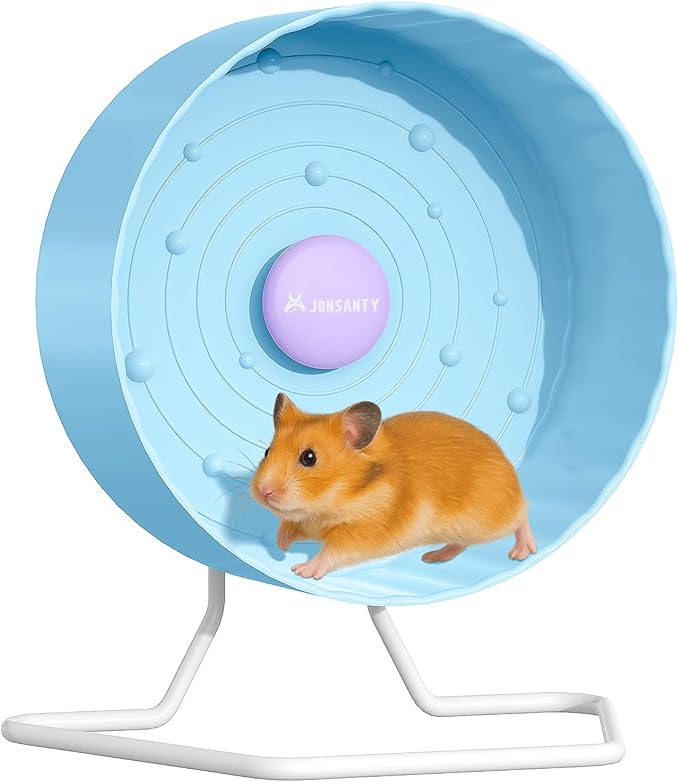 9.5" Silent Hamster Wheel, Non-Slip Track, Exercise, Release Stress, Relieve Anxiety, Adjustable Height Stand, for Syrian Dwarf Hamster, Gerbil, Mice, Other Small Medium Sized Pets, Blue