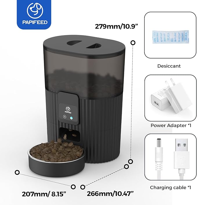PAPIFEED Automatic Cat Feeder 3.5L/15 Cup 2.4G WiFi Pet Feeder for Dog Work with Alexa & Echo Timed Cat Food Dispenser for Remote Feeding with Stainless Steel Bowl up to 10 Meals Per Day with APP