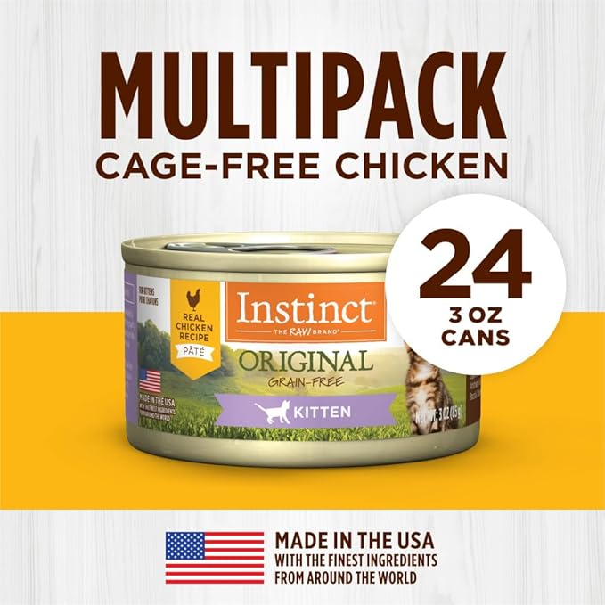 Instinct Original Kitten Wet Cat Food, Pate, Grain-Free - Real Chicken, 3 oz. Cans (Pack of 24)