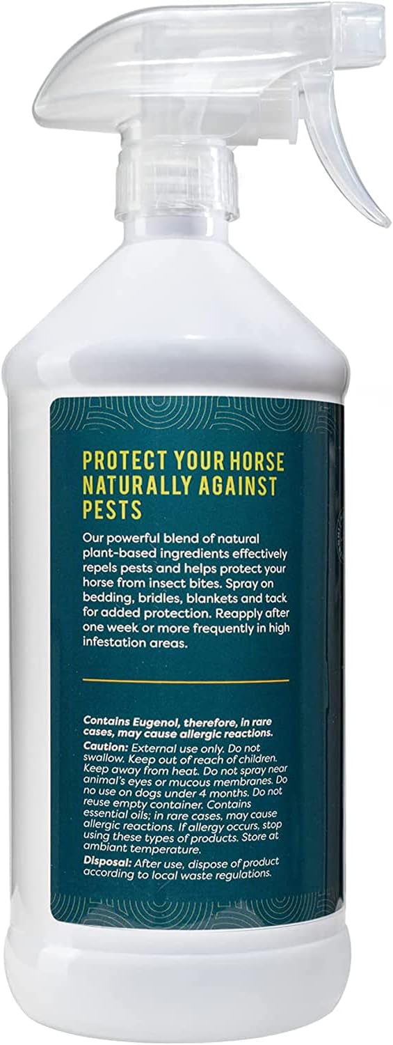 Natural Fly and Tick Horse Spray, Helps Repel Mosquitoes, Horseflies & Ticks, Plant-Based Active Ingredients, 32 Fl. Oz. Spray Bottle