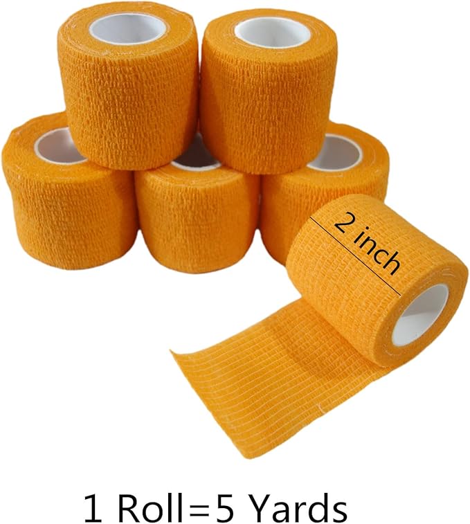 6 Pack 2" x 5 Yards Self Adhesive Bandage Wrap Breathable Cohesive Vet Wrap for Pets, Elastic Self-Adherent Tape for Sports, Wrist, Ankle (Orange)