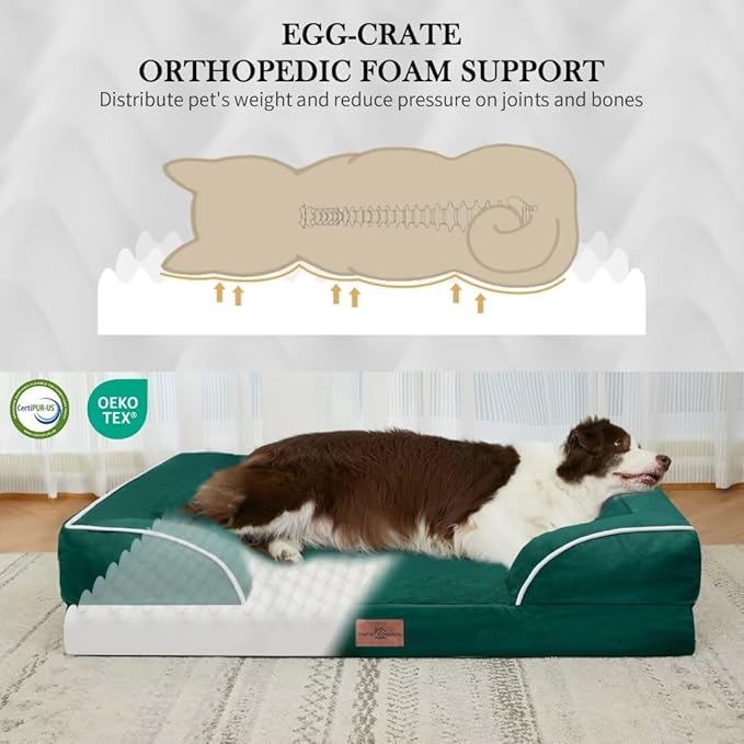 Comfort Expression Extra Large Dog Beds Jumbo Breed, Orthopedic Dog Bed Waterproof, PV Washable Pet Sofa Couch with Removable Cover & Non-Slip Bottom(Jumbo,Emerald)