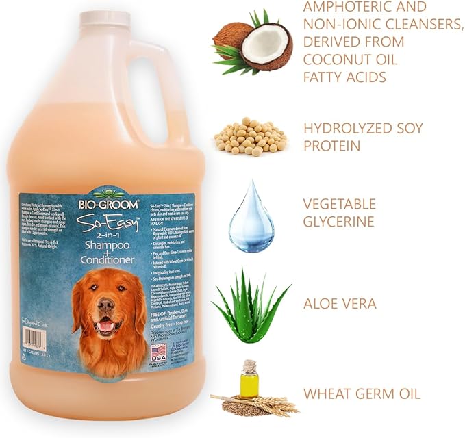 Bio-Groom So Easy 2 in 1 Shampoo & Conditioner - Dog & Puppy Shampoo and Conditioner Gallon, Detangling Dog Wash, Bulk Size for Grooming, Soap Free, 12:1 Concentration - Tropical Fruit Scent, 1 Gallon