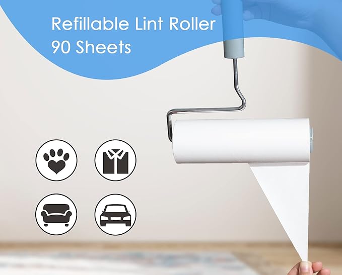 Extra Sticky Large Surface Lint Roller, 6.3'' Giant Lint Roller for Pet Hair, Lint Remover Roller for Cat Hair, Clothes, Furniture (1 Handle + 450 Sheets)