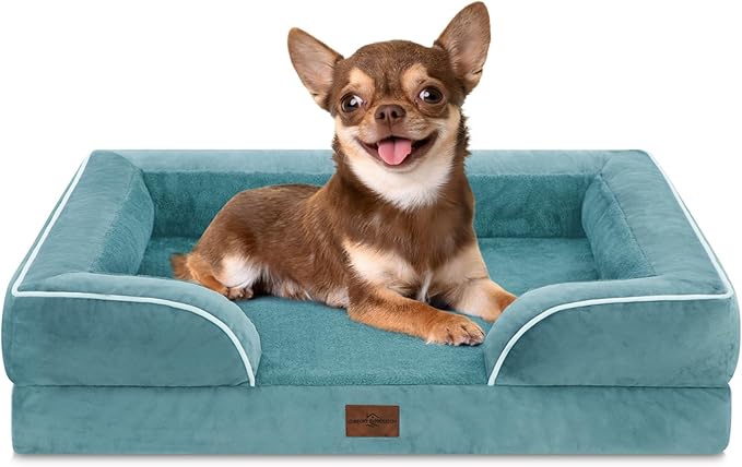 Comfort Expression Small Dog Beds Waterproof Orthopedic Foam Dog Sofa Beds for Small Dogs Comfy Pet Bed with Washable Removable Cover & Non-Slip Bottom(X-Small,Washed Blue)