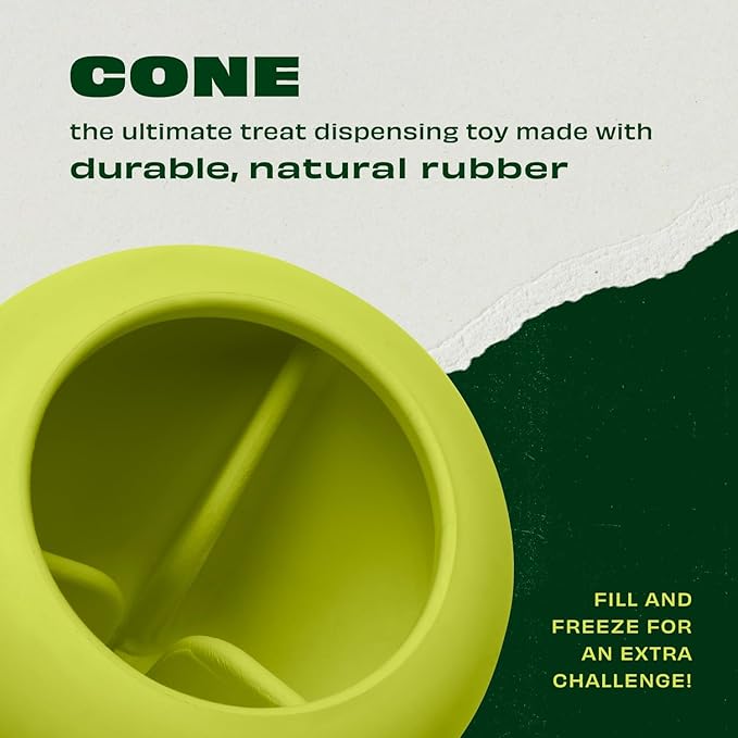 Benebone Natural Rubber Cone Interactive Enrichment Treat Dispensing Dog Toy - Slow Feeder - Great for Meals and Boredom