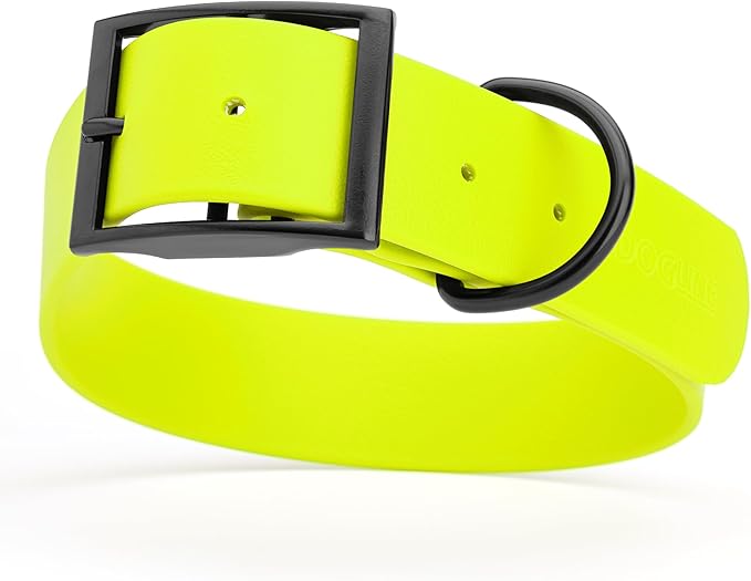 Dogline Biothane Waterproof Dog Collar Strong Coated Nylon Webbing with Black Hardware Odor- Proof for Easy Care Easy to Clean High Performance Fits Small Medium or Large Dogs, Safety Yellow