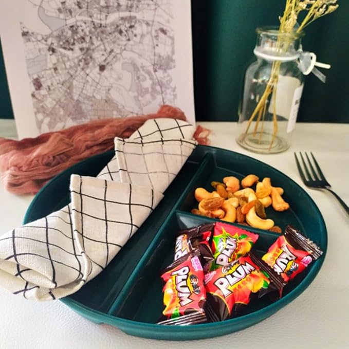 9" Unbreakable Divided Plates Set of 5, Wheat Straw Plate Reusable Dinnerware Portion Control Plate, Round Bariatric Plastic Plate for Kids Adults, BPA-free, Dishwasher Safe
