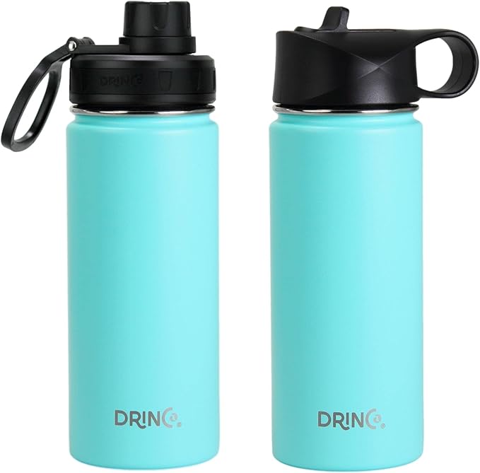 DRINCO Stainless Steel Water Bottle Spout Lid Vacuum Insulated Double Wall Water Bottle Wide Mouth (40oz 32oz 22oz 18oz 14oz) Leak Proof Keeps Cold or Hot (18 oz, 18oz Teal)