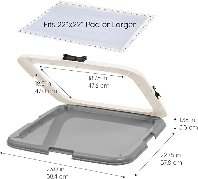 IRIS USA Pee Pad Holder - For Potty Training Regular Sized Dog & Puppy Pee Pads, Secured Latches, Non-Skid Feet, Leak Protection, Fits 22"x22" Pad or Larger, Square, Dark Gray