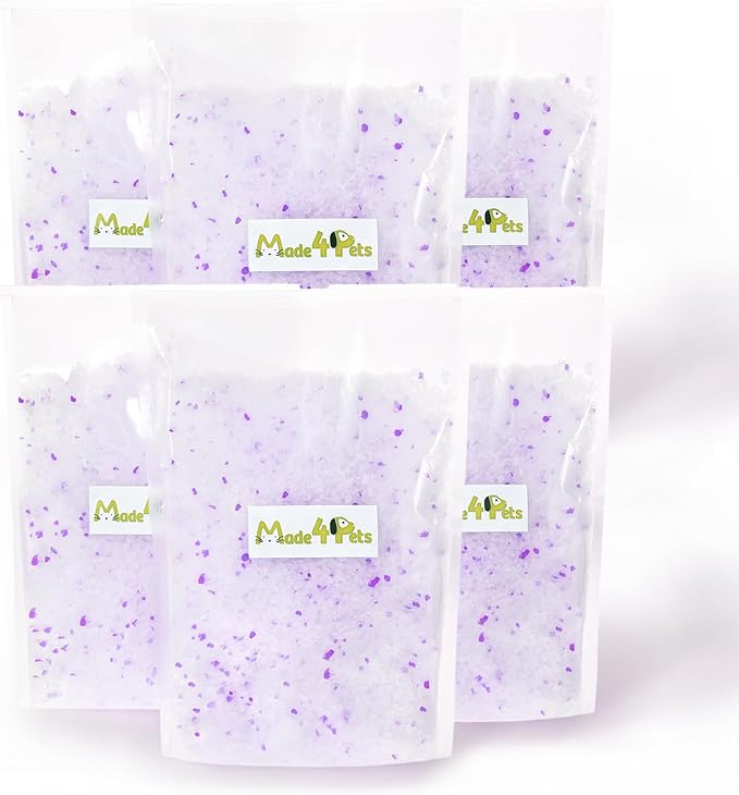 Made4Pets Cat Litter Crystals Kitty Litter Odor Control Crystal Litter Non Clumping No scooping Low Dust, Low Tracking, Lightweight, Dehydrates Waste,Lavender– 19.8 lbs (6 x 3.3 lb Packs)