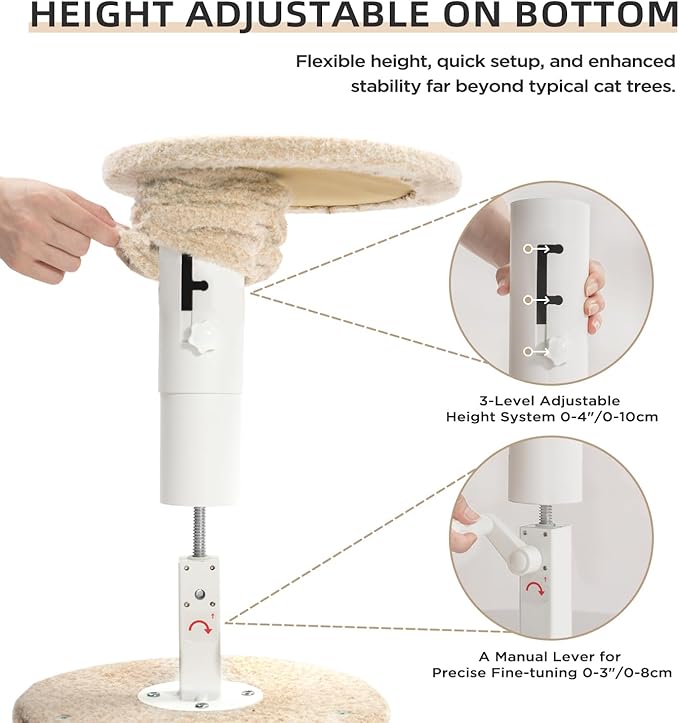Made4Pets Floor to Ceiling Cat Tree 93-106'',Tall Cat Tower 5 Tiers, Adjustable Height, Stable Cat Tree Tower with Scratching Posts, Fluffy Condo, Hammock and Ball Toy for Indoor Cats/Kitten, Beige
