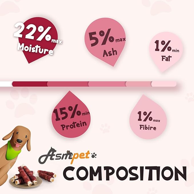 ASMPET Dog Treats Chews, Duck Wrapped Rawhide Sticks Filled with Sweet Potato for Small Medium Large Dogs（6pcs）