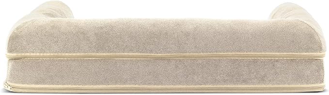 FurHaven Soft, Orthopedic Foam Sofa Dog Bed with Washable & Removable Cover - Sherpa/Chenille - Cream, Dogs Up to 35 lbs - Medium