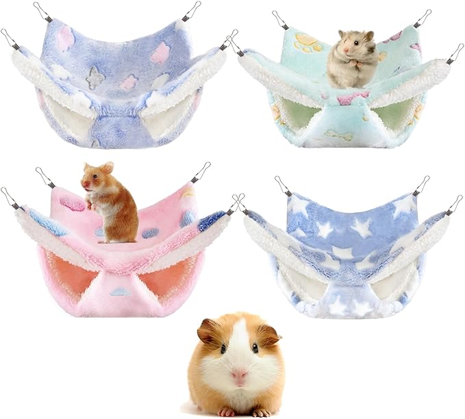 4 Pcs of Rat Hammocks Small Animal Hammock Rat Hanging Bed Guinea Pig Hammock Guinea Pig Accessories for Small Animals Cage Chinchilla Parrot Sugar Glider Ferret Squirrel