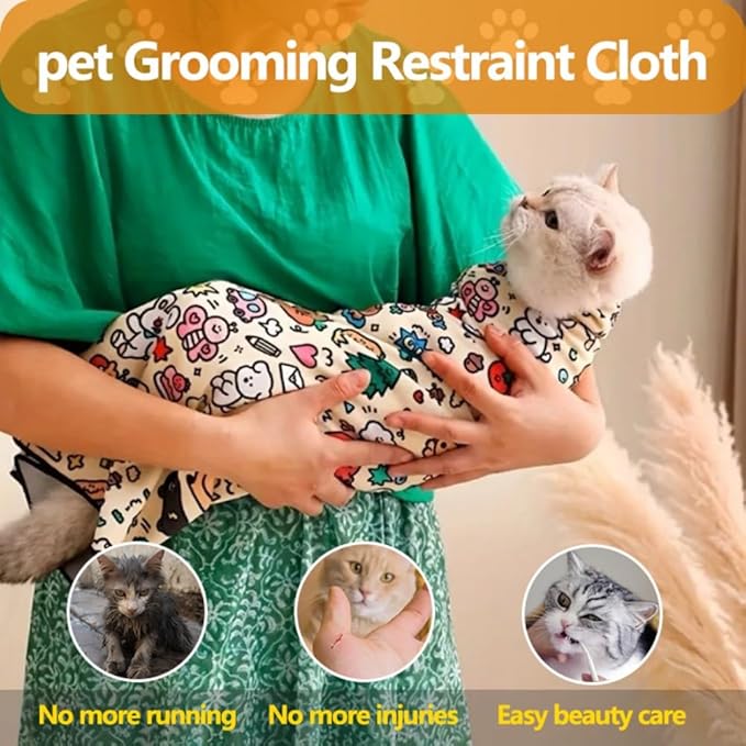 Magic Cat Wrap for Cutting Nails & Grooming, Self Adherent Fabric Wrap for Cats, Multi Functional Pet Grooming Towel Blanket, Wrap Snug and Groom for Cats, 27.6 in, Under 22 Ibs