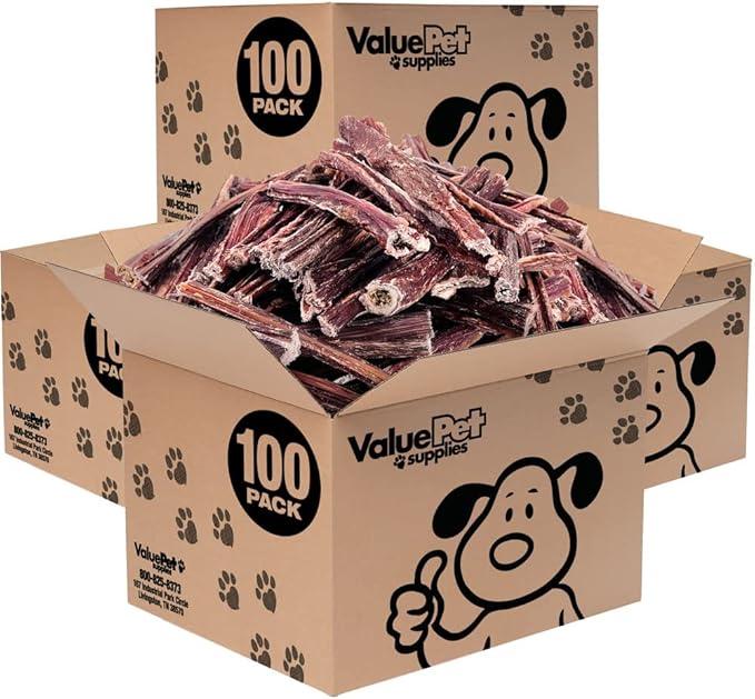 ValueBull Beef Jerky Gullet Sticks, Premium Dog Chews, 6 Inch, 400 Count Wholesale Pack - Natural Collagen, Glucosamine & Chondroitin for Joint Health, Single-Ingredient Beef Esophagus