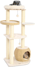 KAMABOKO Modern Cat Tree, 53" Cat Tower for Indoor Cats Natural Sisal Scratching Posts, Hand-Woven Condo & Top Perch, Cat Tree Tower for Kittens Climb Play & Rest