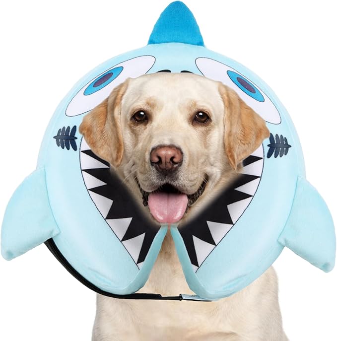 CuteBone Inflatable Dog Donut Collar with Removable Soft Fleece Covers for Small/Medium/Large Dogs and Cats After Surgery GWB12M