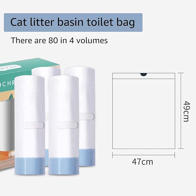 80 Count Waste Bags for Self-Cleaning Cat Litter Box, Replacement Extra Large Cat Litter Box Liners, 4 Rolls Drawstring Trash Bags for Robot, 20 x 18 Inches（4 Packs/80 Counts）