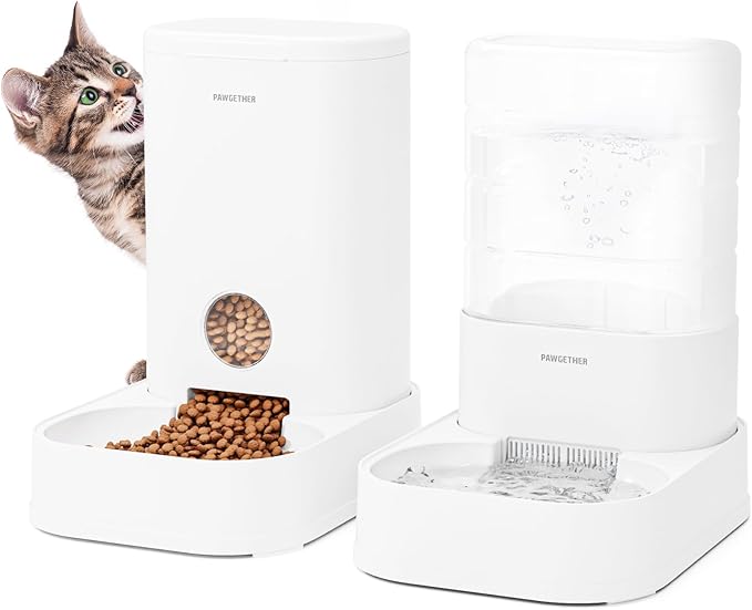 PAWGETHER® 2 Pack Gravity Cat Feeder and Water Dispenser 1 Gallon/3.5L Automatic Cat and Dog Feeder and Waterer with Pet Food Bowl for Puppy Kitten