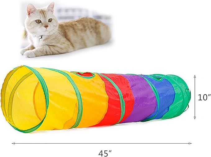 iCAGY Cat Tunnel for Indoor Cats Interactive, Rabbit Tunnel Toys, Pet Toys Play Tunnels for Cats Kittens Rabbits Puppies Crinkle Pop Up Rainbow 45"