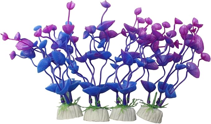 4 Pcs Green Artificial Plastic Plants Fish Tank Plants Fish Aquarium Decoration (Purple)