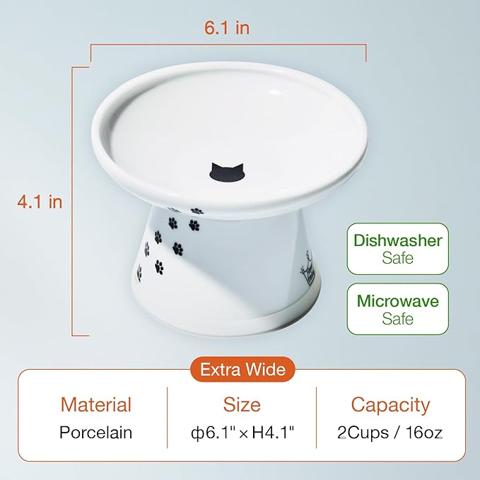 Necoichi Extra Wide Raised Cat Food Bowl, Elevated, Prevent Neck & Whisker Fatigue, Dishwasher and Microwave Safe, No.1 Seller in Japan! (Cat, Extra Wide)