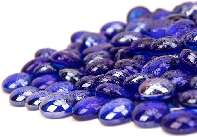 18 LB Fire Glass Beads Fireglass Drops for Gas Fire Pit Fireplace Cobalt Blue Luster Reflective Decorative Glass Gems Rocks Pebbles Stone for Vase Fillers Aquarium Fish Tank Decoration (Cobalt Blue)