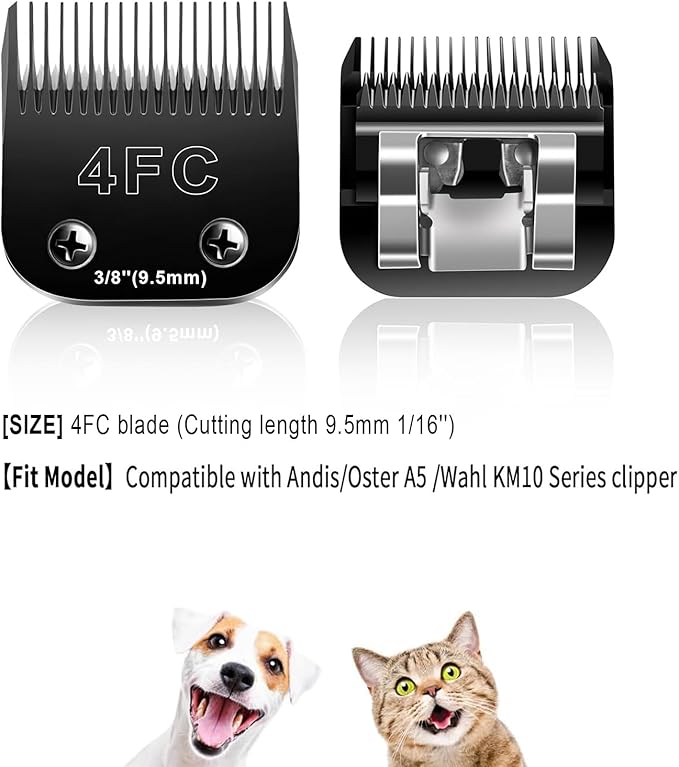 4F Blades Dog Grooming Blades Compatible with Andis/Oster A5/Wahl KM-10 Series Dog Clippers,Detachable Clipper Replacement Blade,Black(4FC/3PCS)
