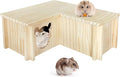 Wooden Hamster Platform and Dwarf Hamster House,Cute Syrian Hamster Tiny House Hideout,Large Balcony Lookout Holes,for Dwarf Gerbils and Mouse Mice Rat Other Small Animals(F)