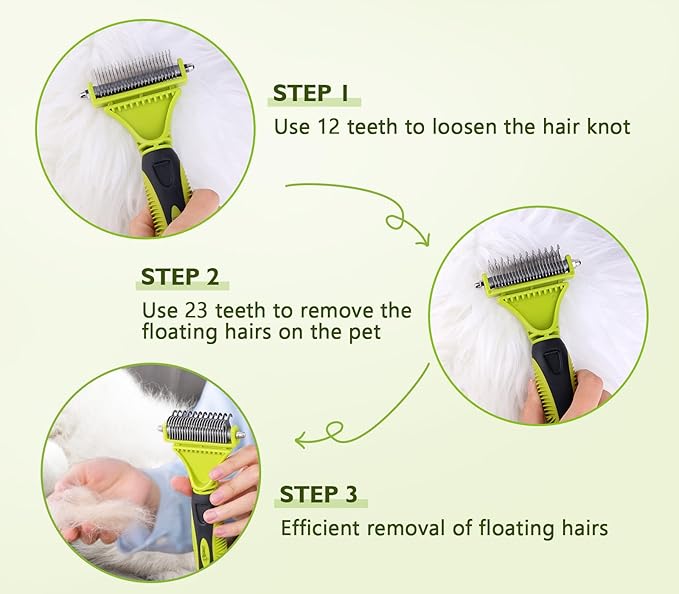 Pecute Pet Dematting Tool 2 Pack - Double Sided Undercoat Rake & Dematting Comb for Detangling Matted or Knotted Undercoat Hair, Great for Medium or Long-haired Dogs & Cats