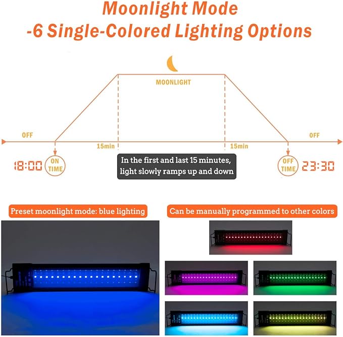 hygger Auto On Off 36-42 Inch LED Aquarium Light Extendable Dimable 7 Colors Full Spectrum Light for Freshwater Planted Tank Build in Timer Sunrise Sunset