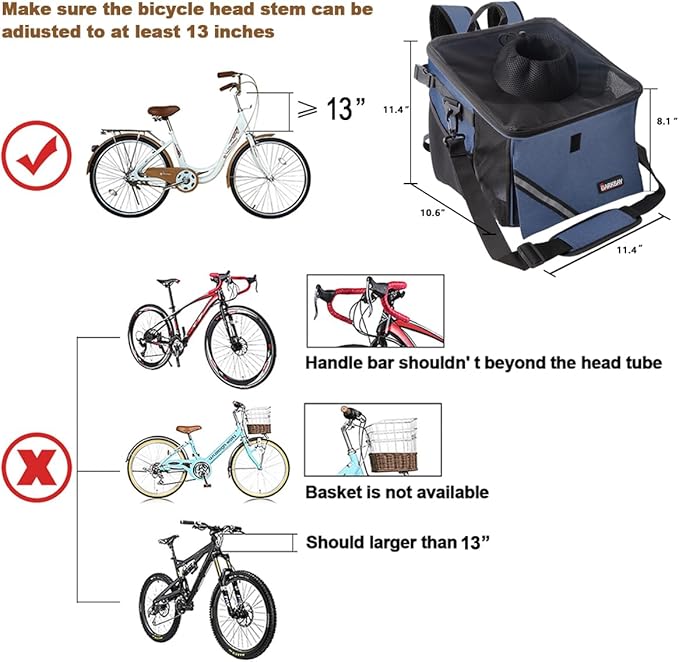 Pet Carrier Bicycle Basket Bag Pet Carrier/Booster Backpack for Dogs and Cats with Big Side Pockets,Comfy & Padded Shoulder Strap,Travel with Your Pet Safety（Classic Blue）