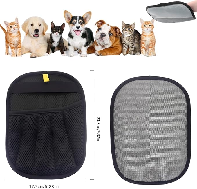 Double-Sided Pet Hair Removal Gloves - Reusable Static Removal Grooming Gloves for Dogs & Cats, Efficient Fur Removal Tool for Furniture, Carpet, Car Seats, Sofa, Bedding & Clothes (1 Pack)