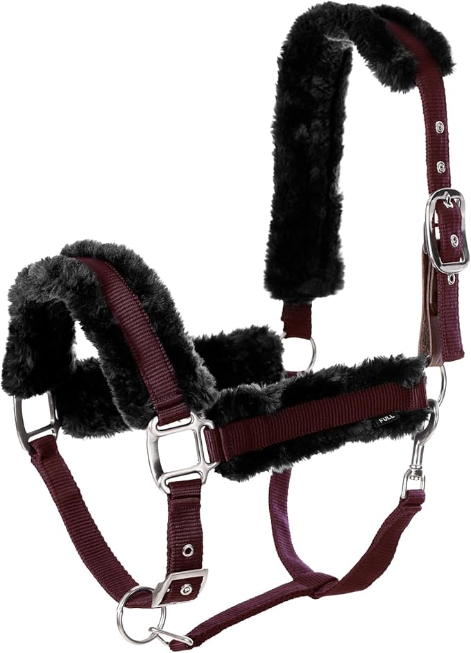 Equinavia Valkyrie Soft Ultra Fleece Padded Adjustable Breakaway Horse Halter - Wine Red/Black - Horse