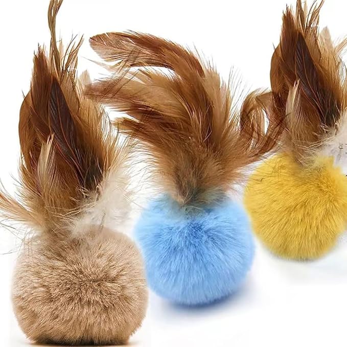 Cat Toys for Indoor Toys,Rainbow Cat Wand Toys,Feather Flips Plush Ball Cat Toys,Interactive Feather Toy for Teaser Play and Chase Exercise with Kitten 6 Pack