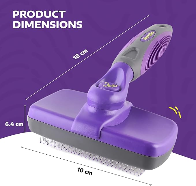 Hertzko Self-Cleaning Slicker Brush for Deshedding Long and Short-Haired Pets - Small Size Grooming Rake and Comb for Dogs and Cats