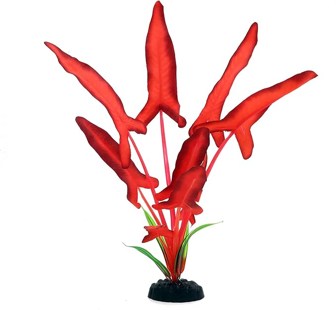 2-Pack 12 Inch Aquarium Silk Aquarium Plants, Artificial Plastic Plant for Small Tank, Goldfish, Fish Hides,Dark Red