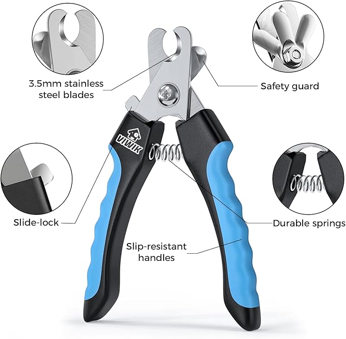 VIWIK Dog Nail Trimmers for Large Medium Dogs, Cats, Professional Dog Nail Clippers with File Quick Sensor & Safety Guard to Avoid Overcutting, Pet Claw Paw Clipper for Grooming with Toenail File Blue