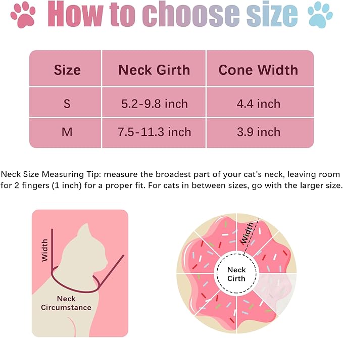 Cat Cone Collar Soft, Adjustable Cat Recovery Collar to Stop Licking After Surgery Protective E Collar for Cats Small Dogs, Dounut S