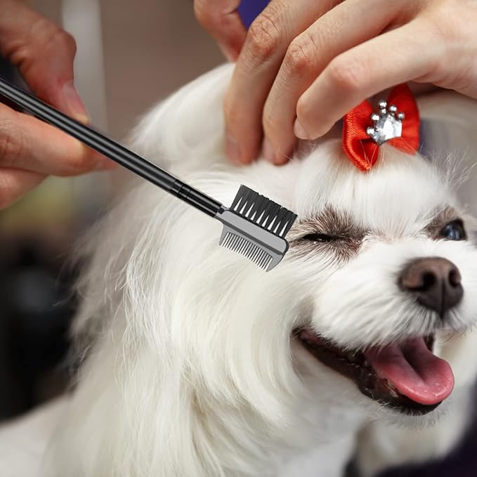 Flea Comb Lice Comb Cat & Dog Pet Grooming Combs Tear Stain Remover Remove Mucus Crust 2-in-1 Metal Round Smooth Teeth Comb Remove Floating Hair Tangles Dander (blue)